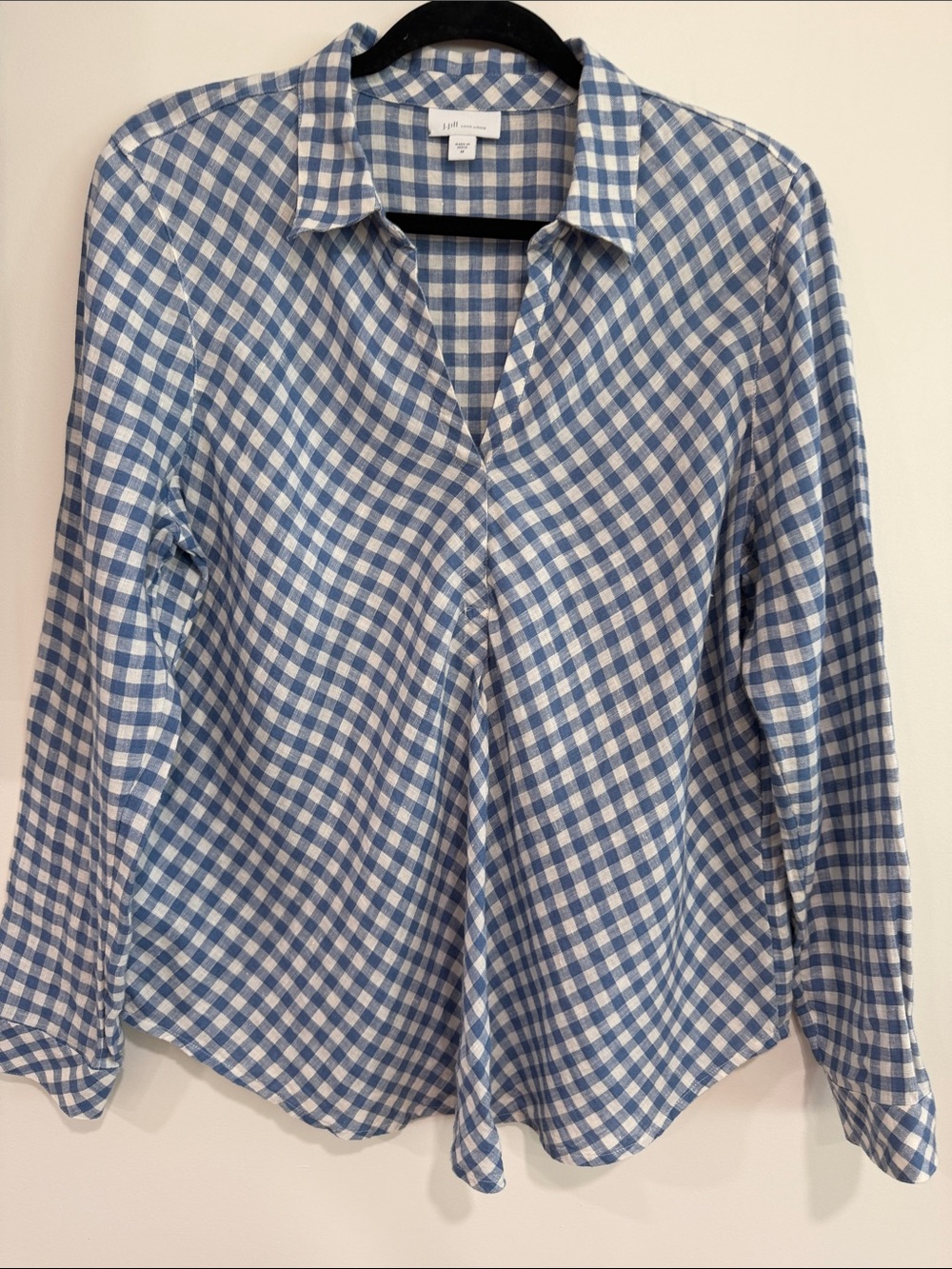 J. Jill Blue and White Gingham Button-Down Shirt